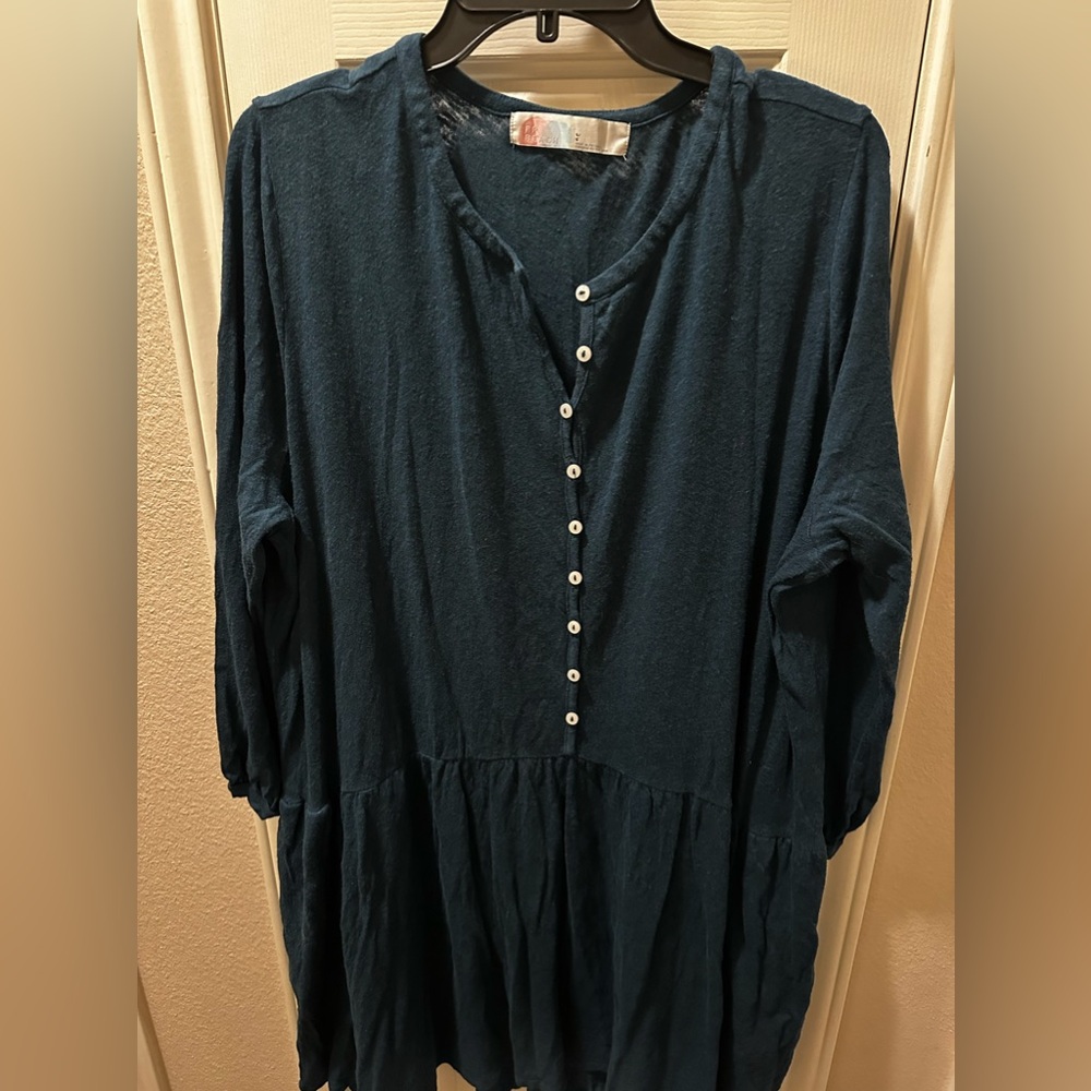 Free People Teal Mini Dress with Button Front